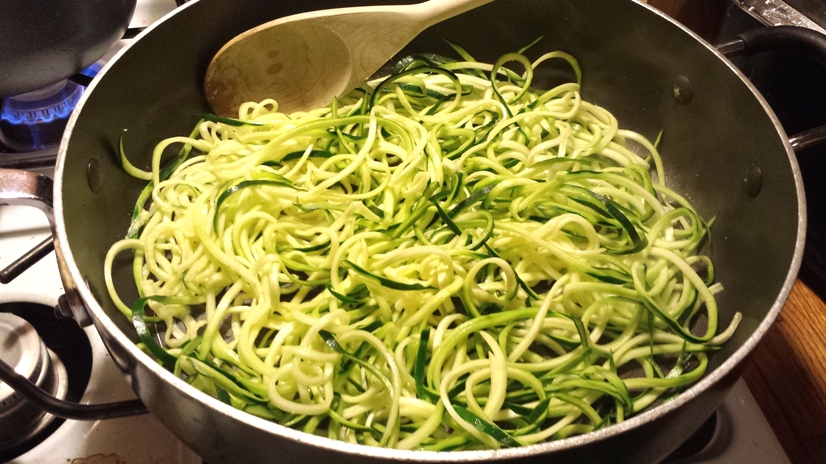 Zucchini-Noodles-Being-Sauteed-for-Pesto-Pasta